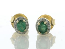 18ct Yellow Gold Oval Cut Emerald And Diamond Stud Earring (E0.36) 0.09 Carats - Valued By IDI £1,