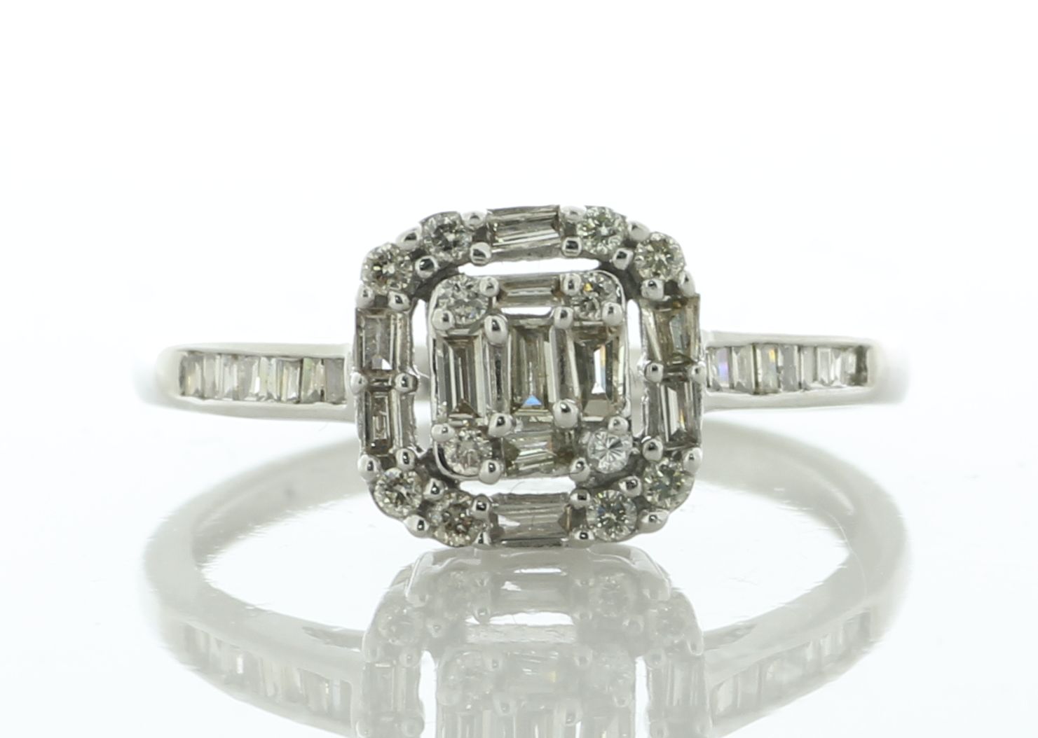 18ct White Gold Emerald Cluster Diamond Ring 0.30 Carats - Valued By IDI £2,850.00 - Five baguette