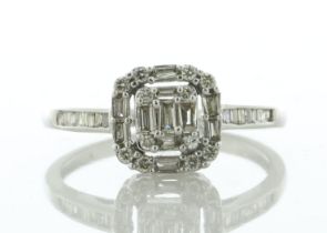 18ct White Gold Emerald Cluster Diamond Ring 0.30 Carats - Valued By IDI £2,850.00 - Five baguette