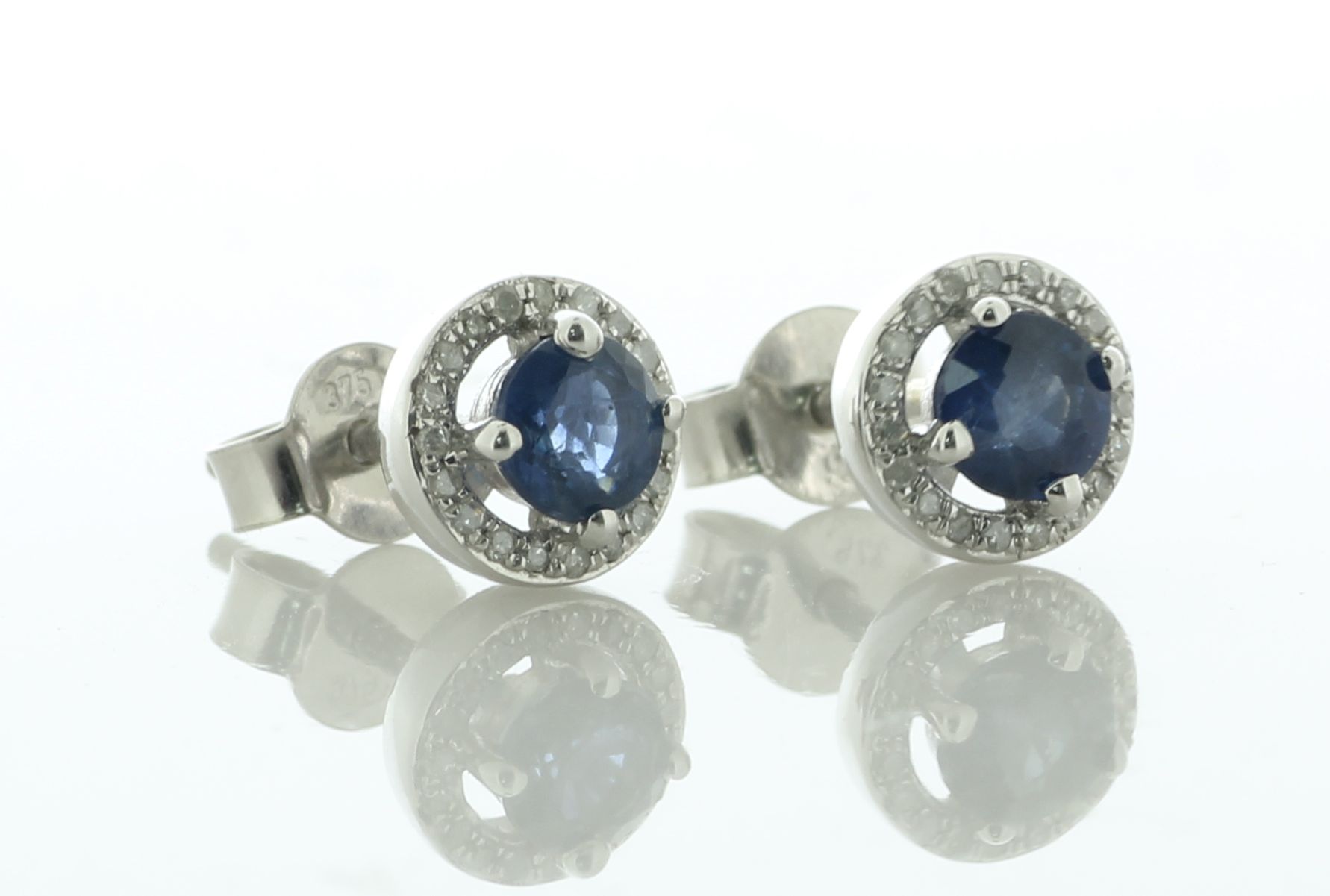 9ct White Gold Single Stone With Halo Sapphire Diamond Stud Earring (S0.51) 0.10 Carats - Valued - Image 2 of 4