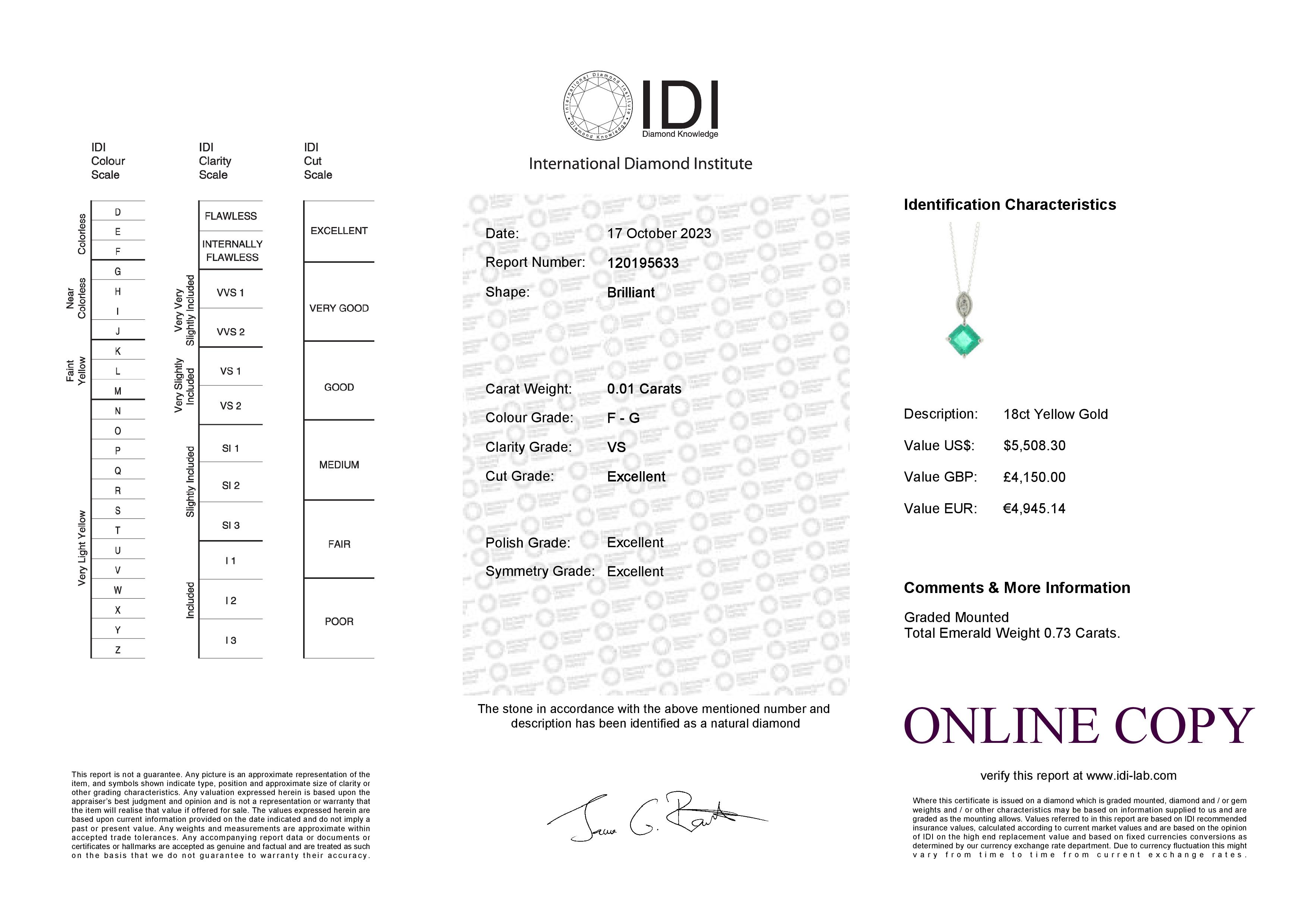 18ct White Gold Diamond And Emerald Pendant (E0.73) 0.01 Carats - Valued By IDI £4,150.00 - A - Image 4 of 4