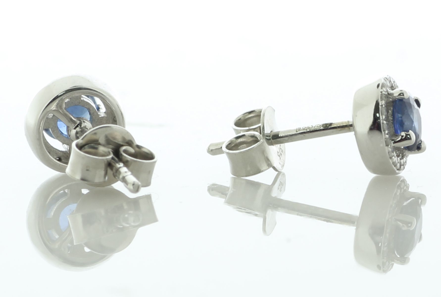 9ct White Gold Single Stone With Halo Sapphire Diamond Stud Earring (S0.51) 0.10 Carats - Valued - Image 3 of 4