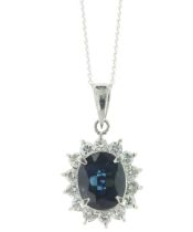 Platinum Oval Cut Sapphire And Diamond Pendant (S1.56) 0.47 Carats - Valued By IDI £4,800.00 - A