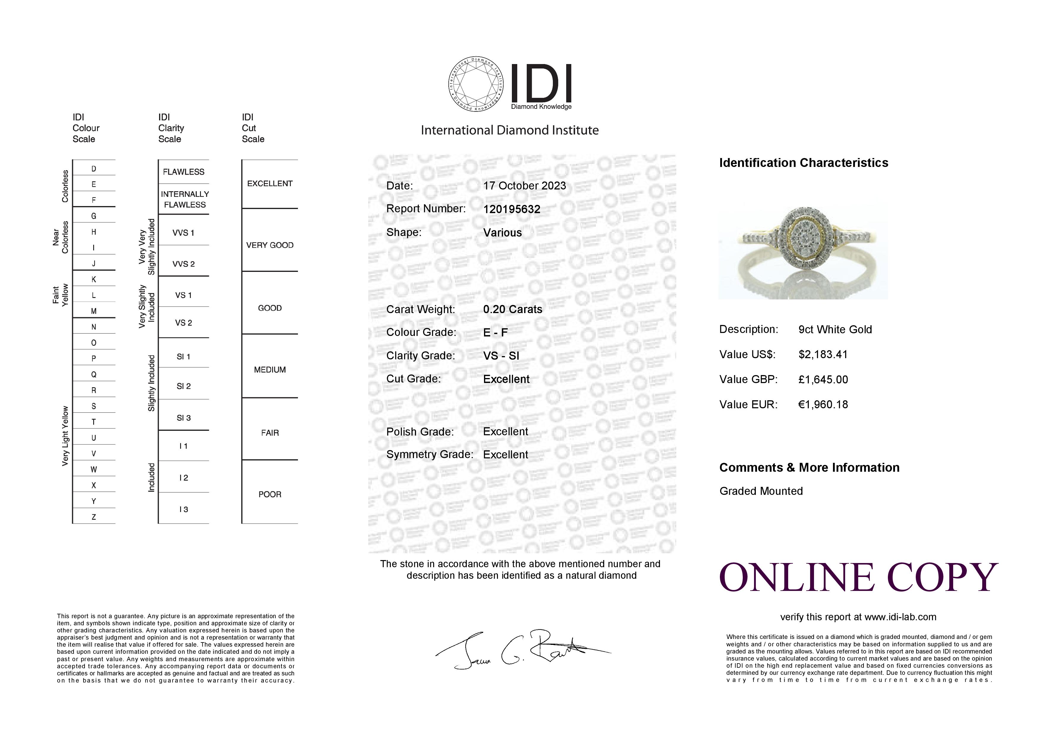 9ct Yellow Gold Oval Cluster Halo And Shoulders Diamond Ring 0.20 Carats - Valued By IDI £1,645.00 - - Image 6 of 6