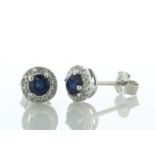 9ct White Gold Single Stone With Halo And Sapphire Stud Earring (S0.57) 0.15 Carats - Valued By