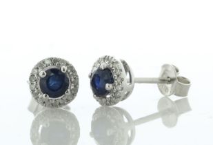 9ct White Gold Single Stone With Halo And Sapphire Stud Earring (S0.57) 0.15 Carats - Valued By