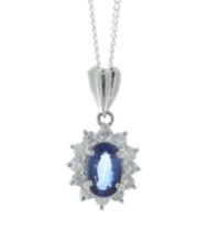 Platinum Oval Diamond And Sapphire Pendant (S1.19) 0.40 Carats - Valued By IDI £5,585.00 - A