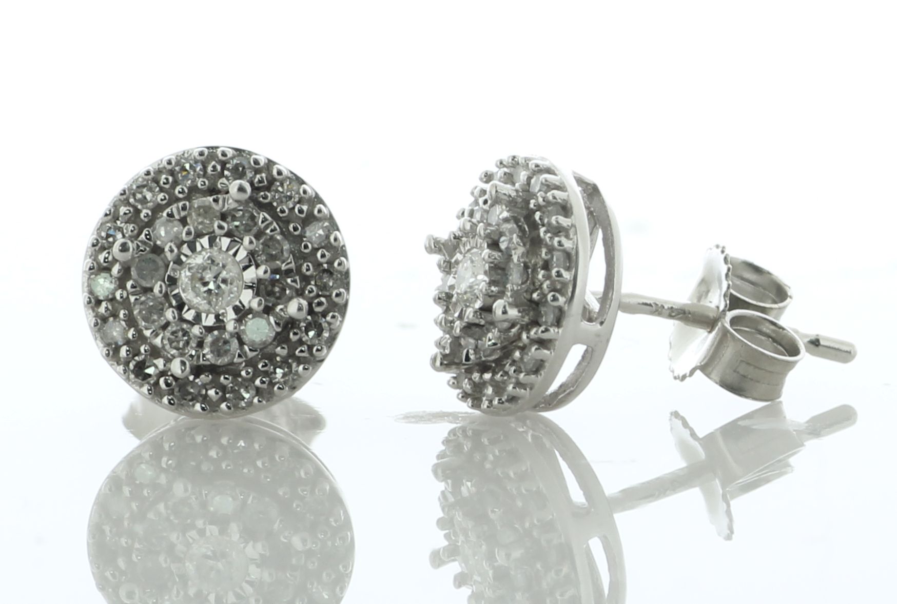 14ct White Gold Diamond Round Cluster Stud Earring 0.25 Carats - Valued By IDI £1,457.00 - One round