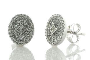 9ct White Gold Oval Cluster Diamond Stud Earring 0.25 Carats - Valued By IDI £1,675.00 - One