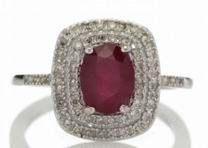 9ct White Gold Oval Ruby And Diamond Cluster Diamond Ring 0.33 Carats - Valued By AGI £2,200.00 -