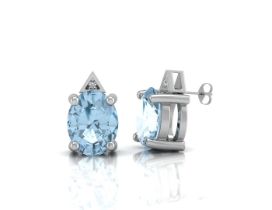9ct White Gold Diamond And Blue Topaz Earrings - Valued By AGI £385.00 - A beautiful oval shaped