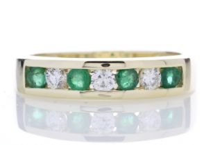 9ct Yellow Gold Channel Set Semi Eternity Diamond And Emerald Ring 0.25 Carats - Valued By IDI £2,