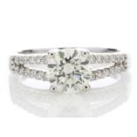 18ct White Gold Solitaire Diamond Ring With Two Rows Shoulder Set 1.75 Carats - Valued By AGI £43,