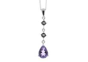 9ct White Gold Amethyst And Diamond Pendant - Valued By AGI £249.00 - This is classic pendant,