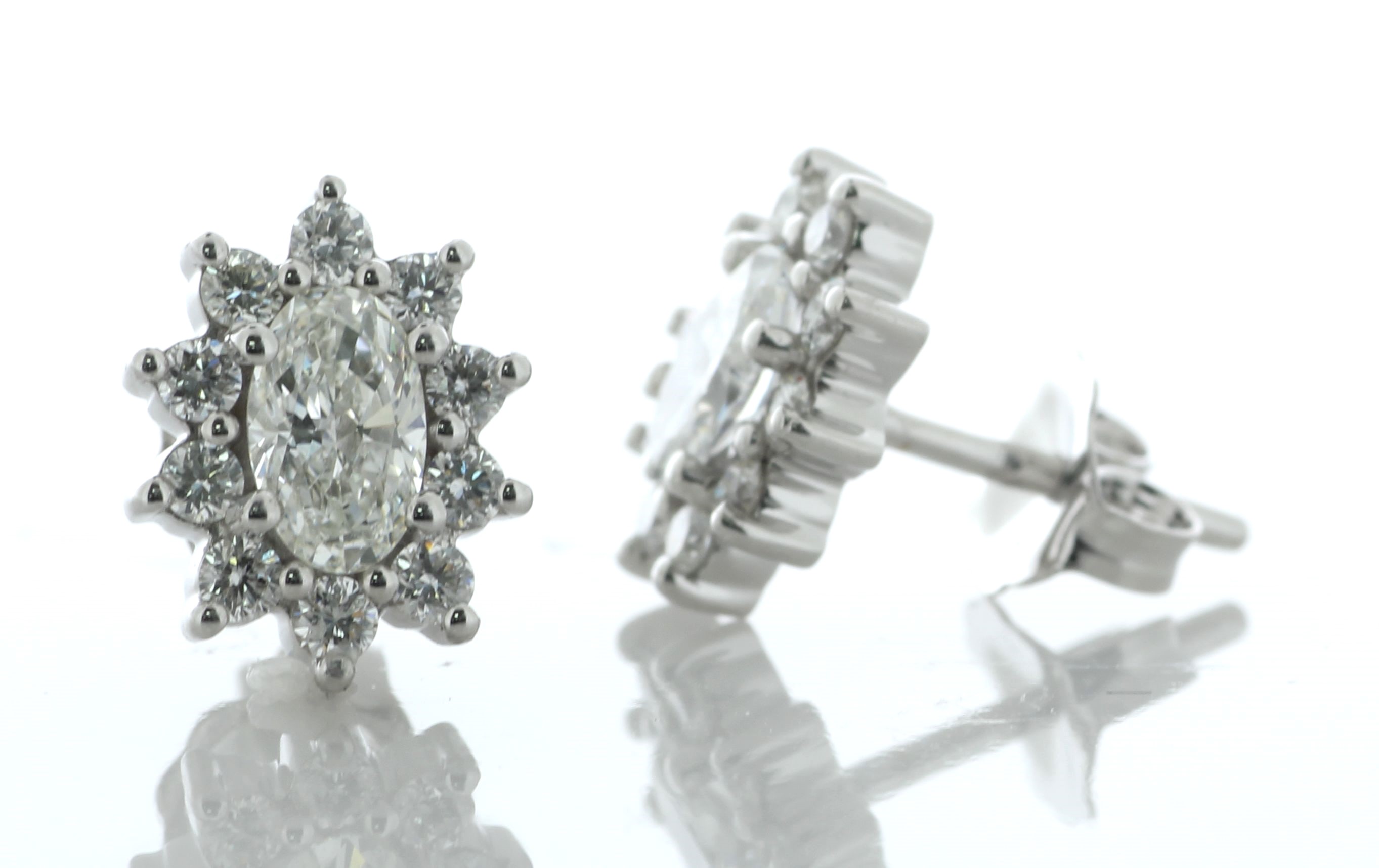 18ct White Gold Oval Cluster Claw Set Diamond Earring (0.63) 1.03 Carats - Valued By IDI £12,100.