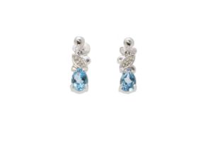 9ct White Gold Diamond And Blue Topaz Earring (BT0.86) 0.01 Carats - Valued By IDI £795.00 - Two