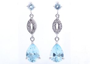 9ct White Gold Diamond And Blue Topaz Earring (T 3.21) 0.02 Carats - Valued By GIE £1,320.00 - Two