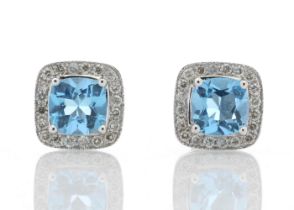 9ct White Gold Blue Topaz Diamond Earring 0.20 Carats - Valued By IDI £3,175.00 - These classic