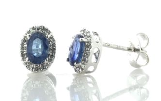 14ct White Gold Oval Cut Sapphire And Diamond Stud Earring 0.10 Carats - Valued By IDI £2,360.00 - A