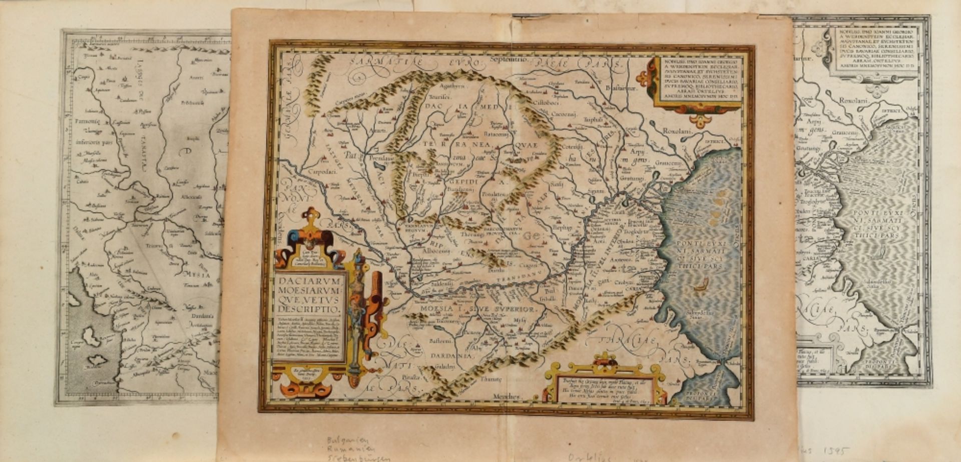 Landkarten, 3 Stück "Daciarum, Moesiarum...(Balkan)"
