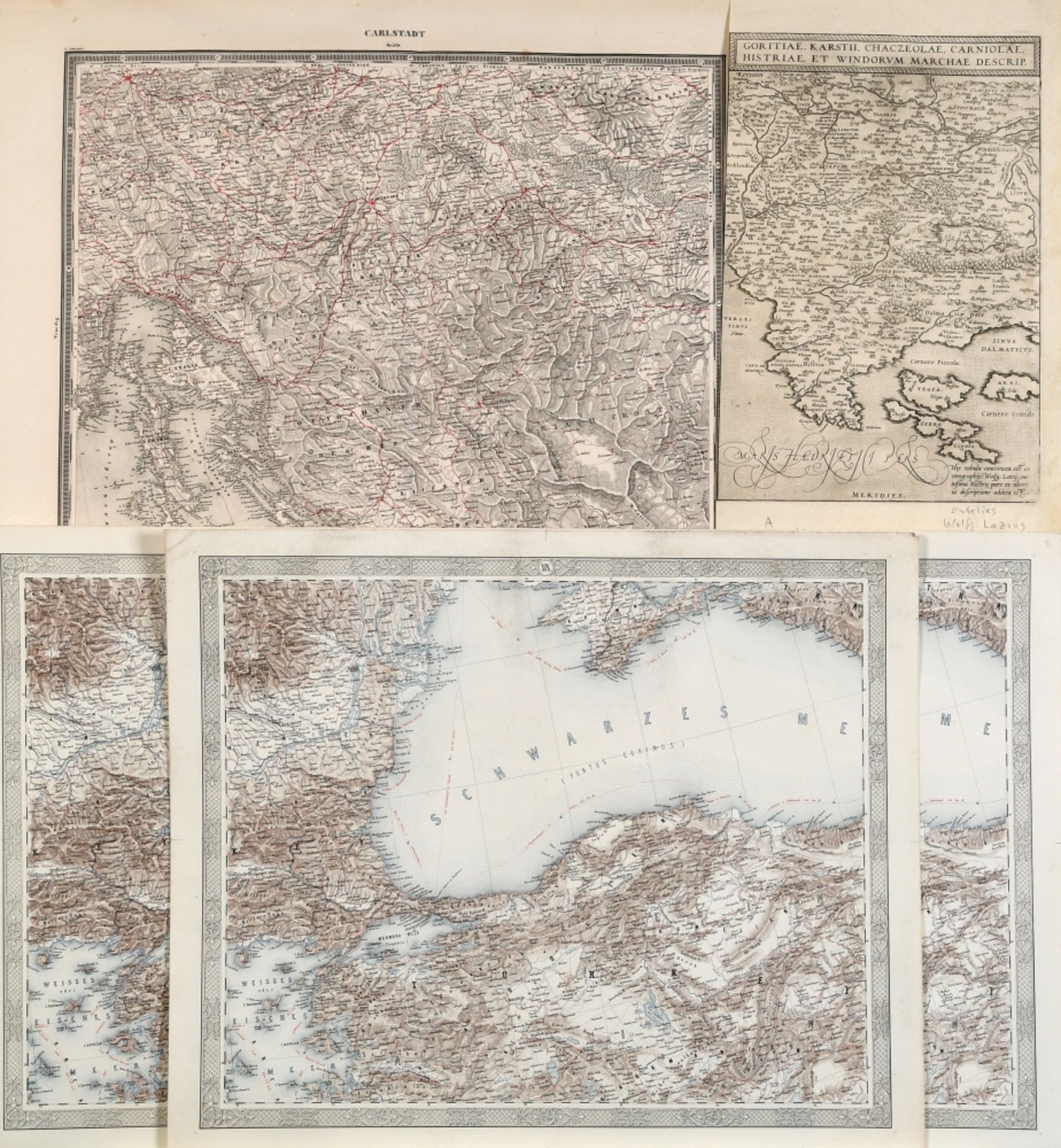 Landkarten, 6 Stück "Dalmatien und Slowenien"