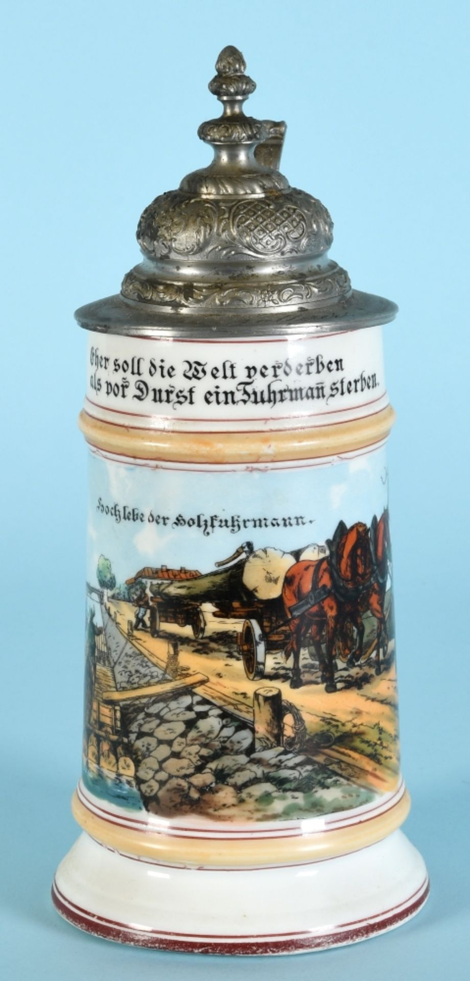 Bierkrug mit Zinndeckel - Zunftkrug der Fuhrmänner