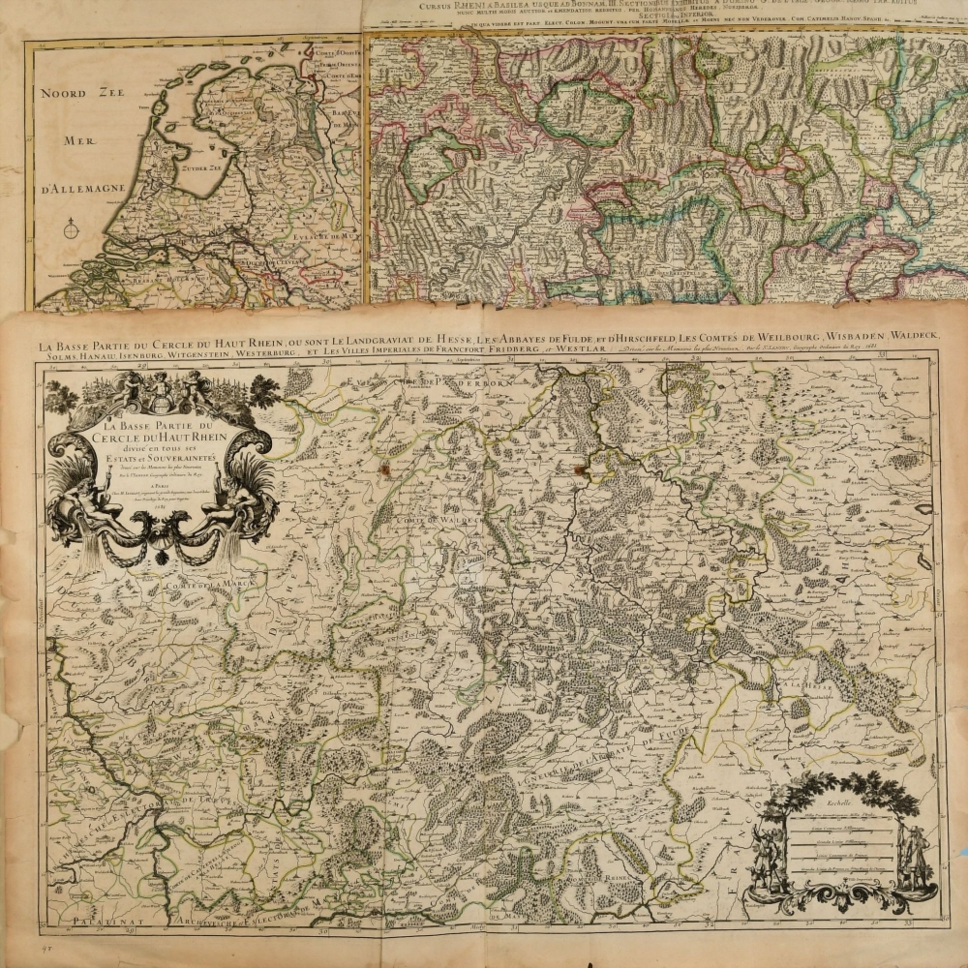 Landkarten, 3 Stück "Rheinlauf"