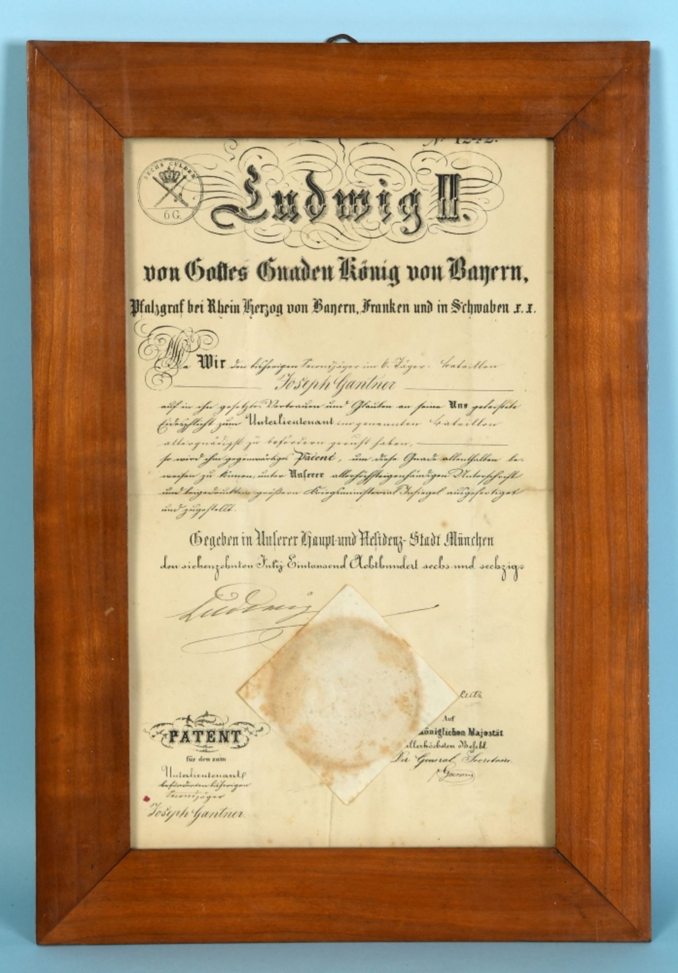 Urkunde mit Autograph "König Ludwig II. von Bayern"