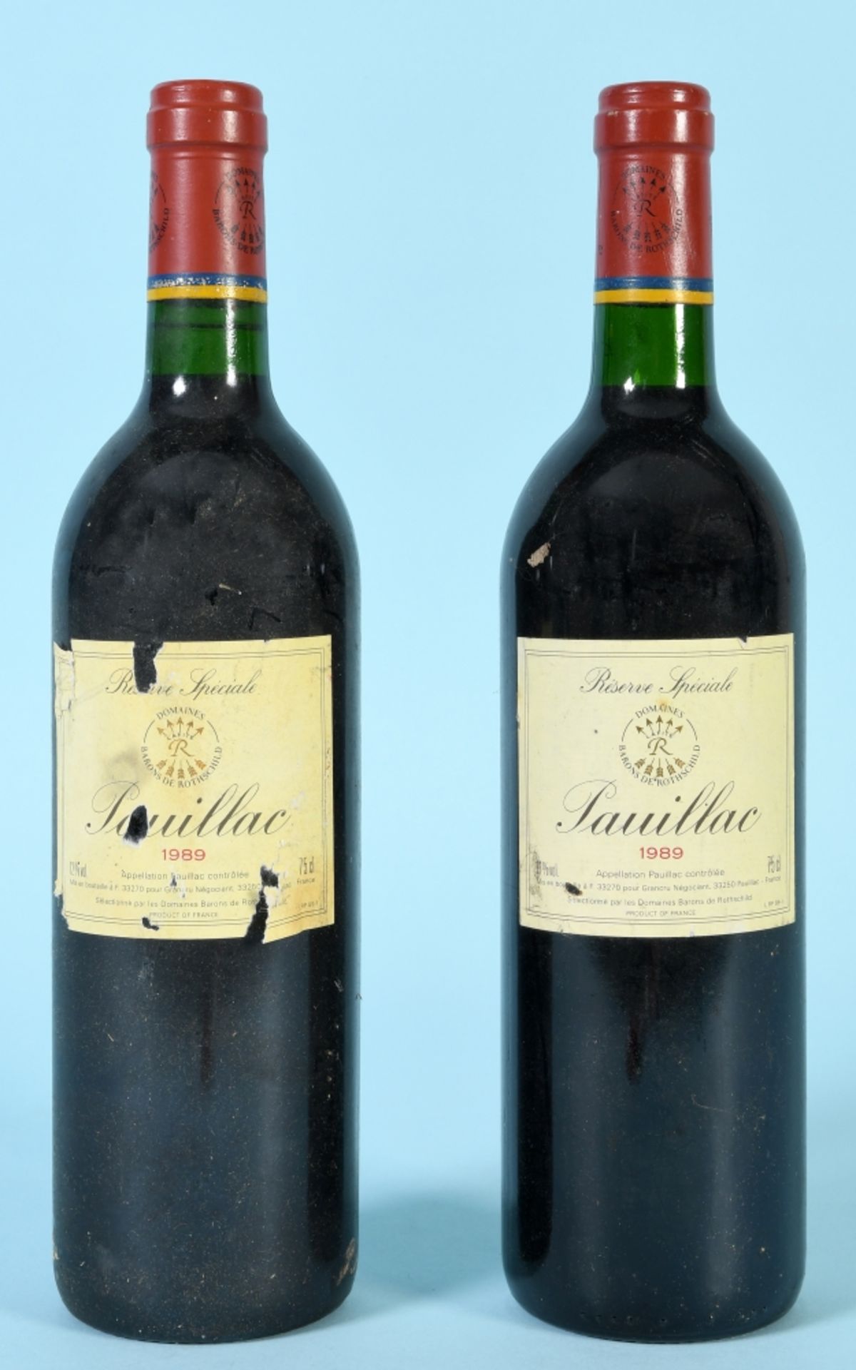 Weinflaschen, 2 Stück "Pauillac 1989"