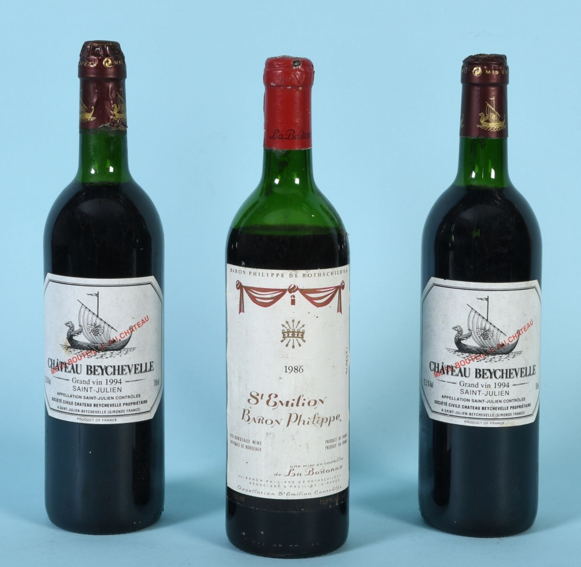 Rotwein, 3 Flaschen "Bordeaux"