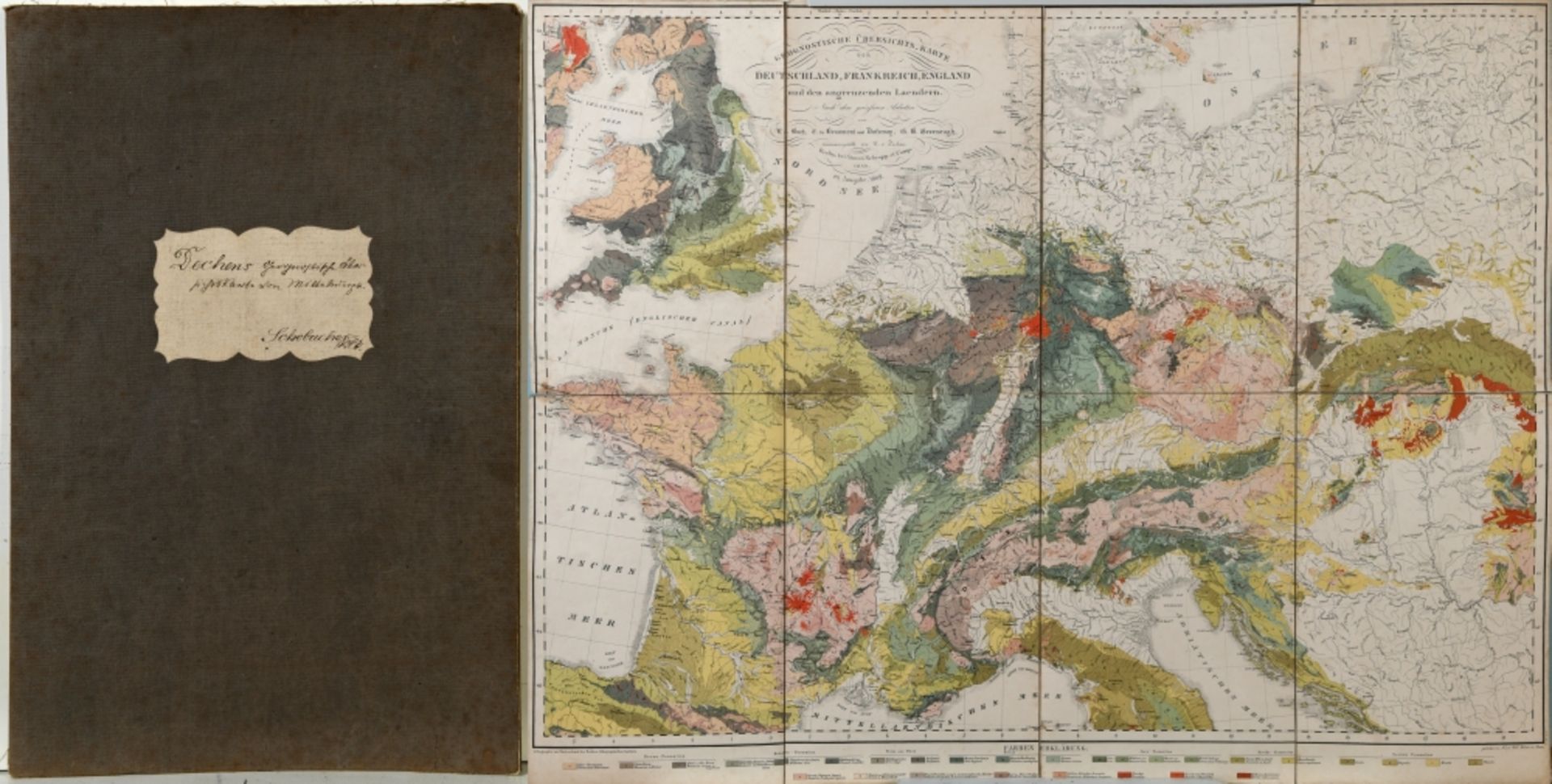 Landkarte " Geognostische Übersichts-Karte von Deutschland, Frankreich, England"