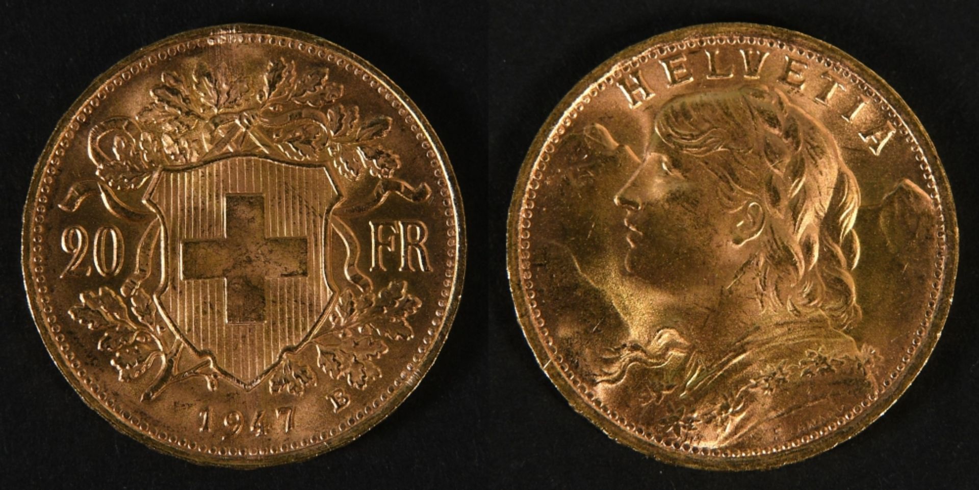 Münze - Goldmünze "20 Vreneli (Schweizer Franken) 1947"