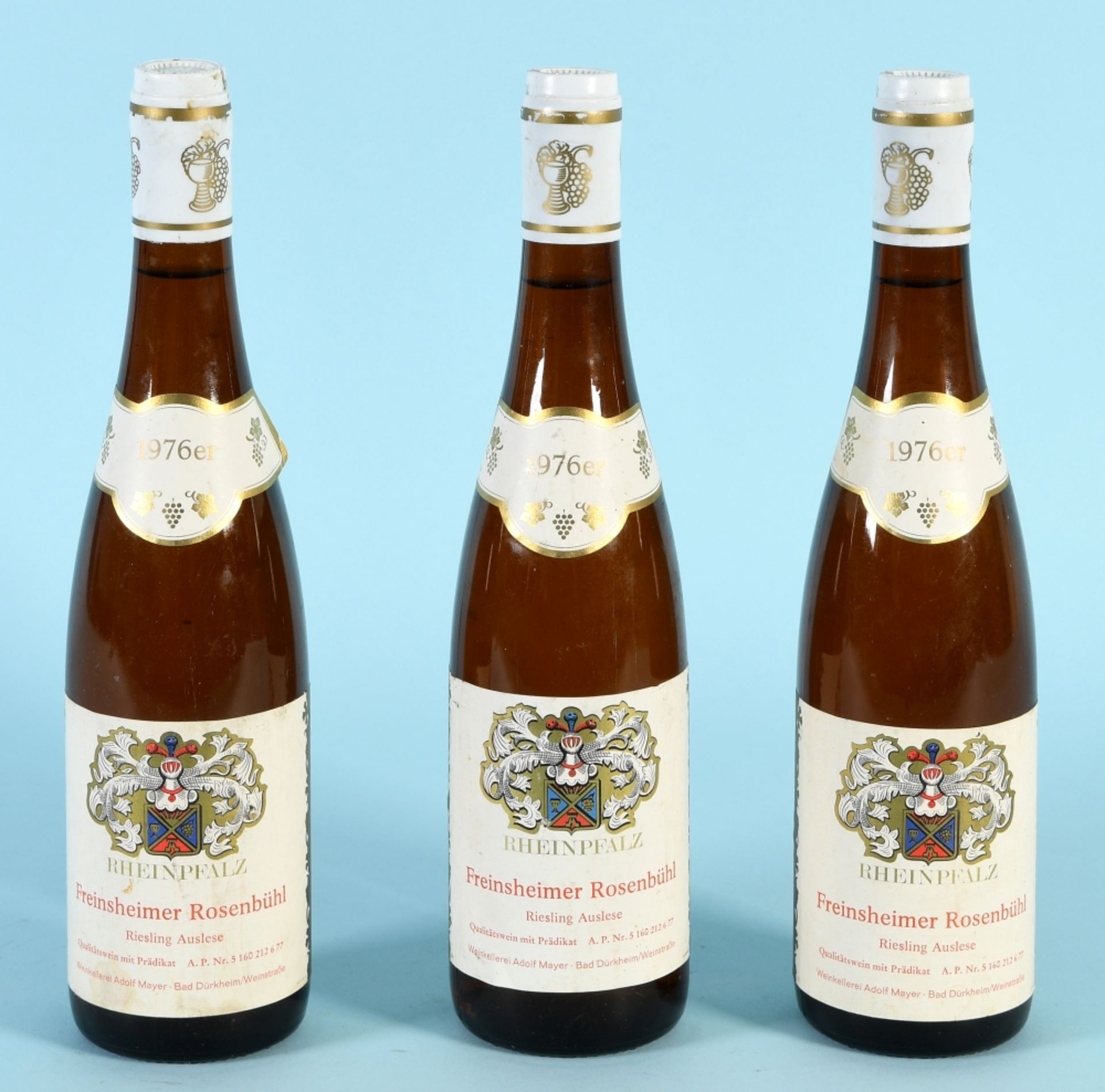 Weißwein, 3 Flaschen "Freinsheimer Rosenbühl, 1976er"