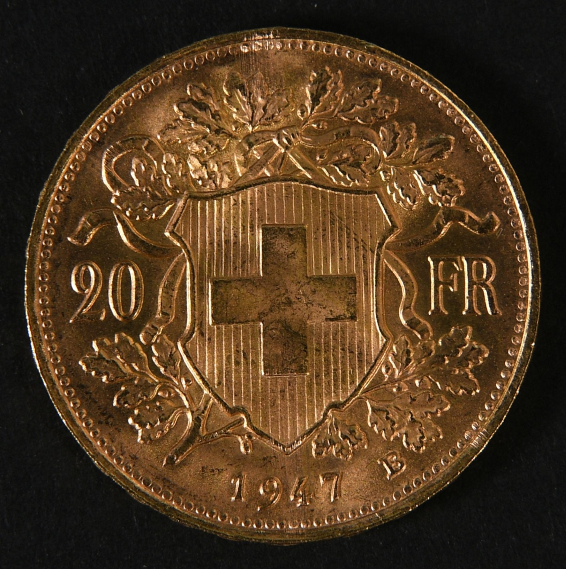 Münze - Goldmünze "20 Vreneli (Schweizer Franken) 1947" - Image 3 of 3
