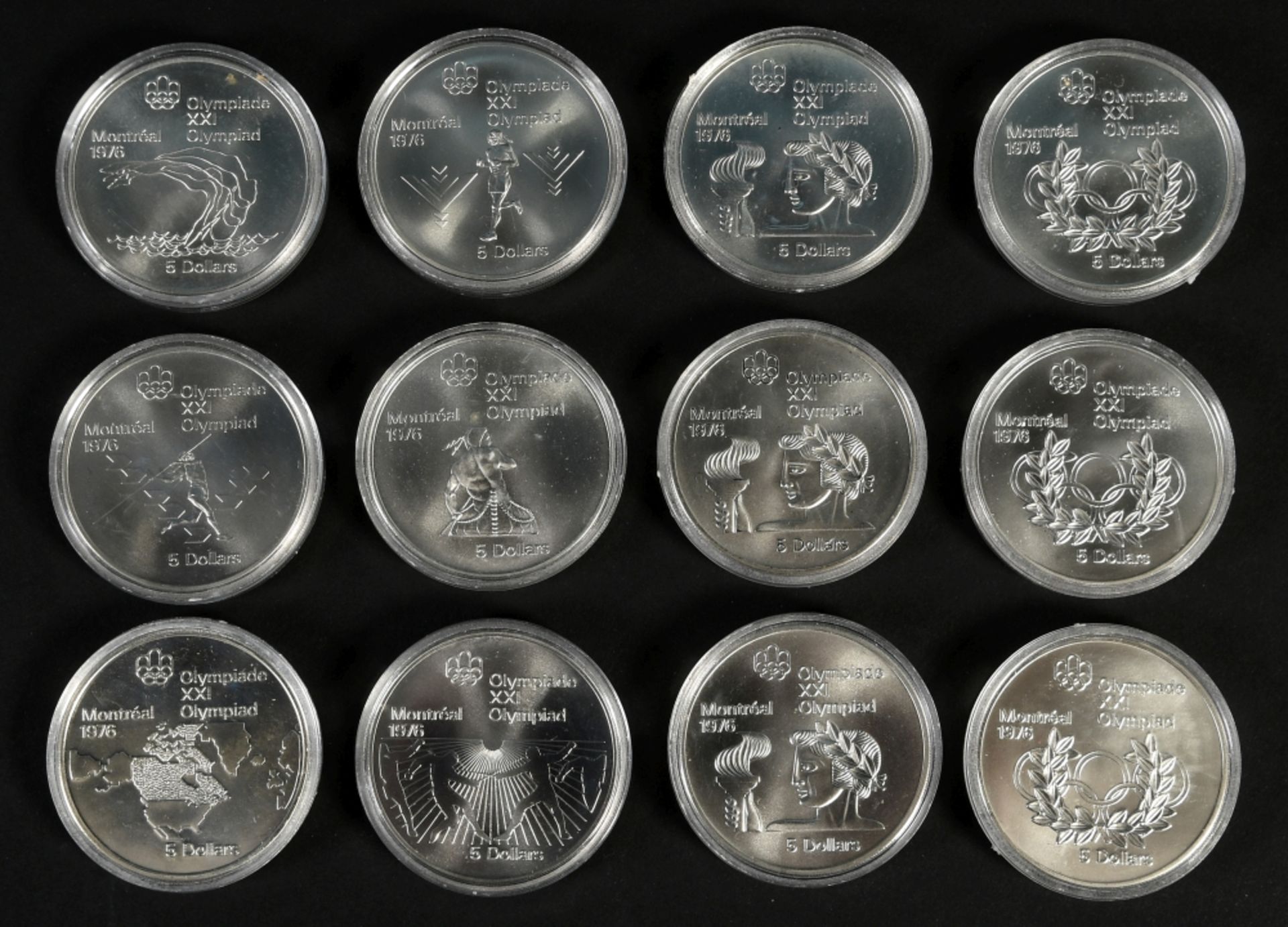 Münzen, 12 Stück - Silbermünzen "5 Dollar Olympiade XXI, Montreal 1976"