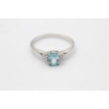 9ct white gold blue zircon & diamond three stone ring (2g) size P