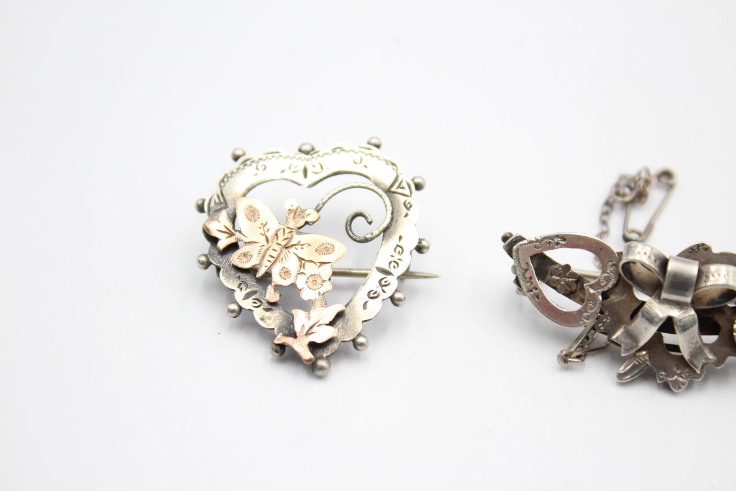 3 X .925 Sterling Silver Antique Victorian Brooches Including Gold Detailing (15g) - Image 2 of 5