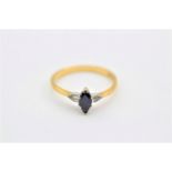 18ct gold sapphire & old cut diamond trilogy ring (2.2g) size N