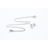 9ct white gold blue topaz pendant necklace & stud earrings set (2.8g)