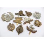 10 x Assorted Vintage MILITARY Cap Badges Inc H.L.I, The Buffs, A.T.S Etc