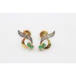 18ct gold emerald & diamond stud earrings (1.4g)