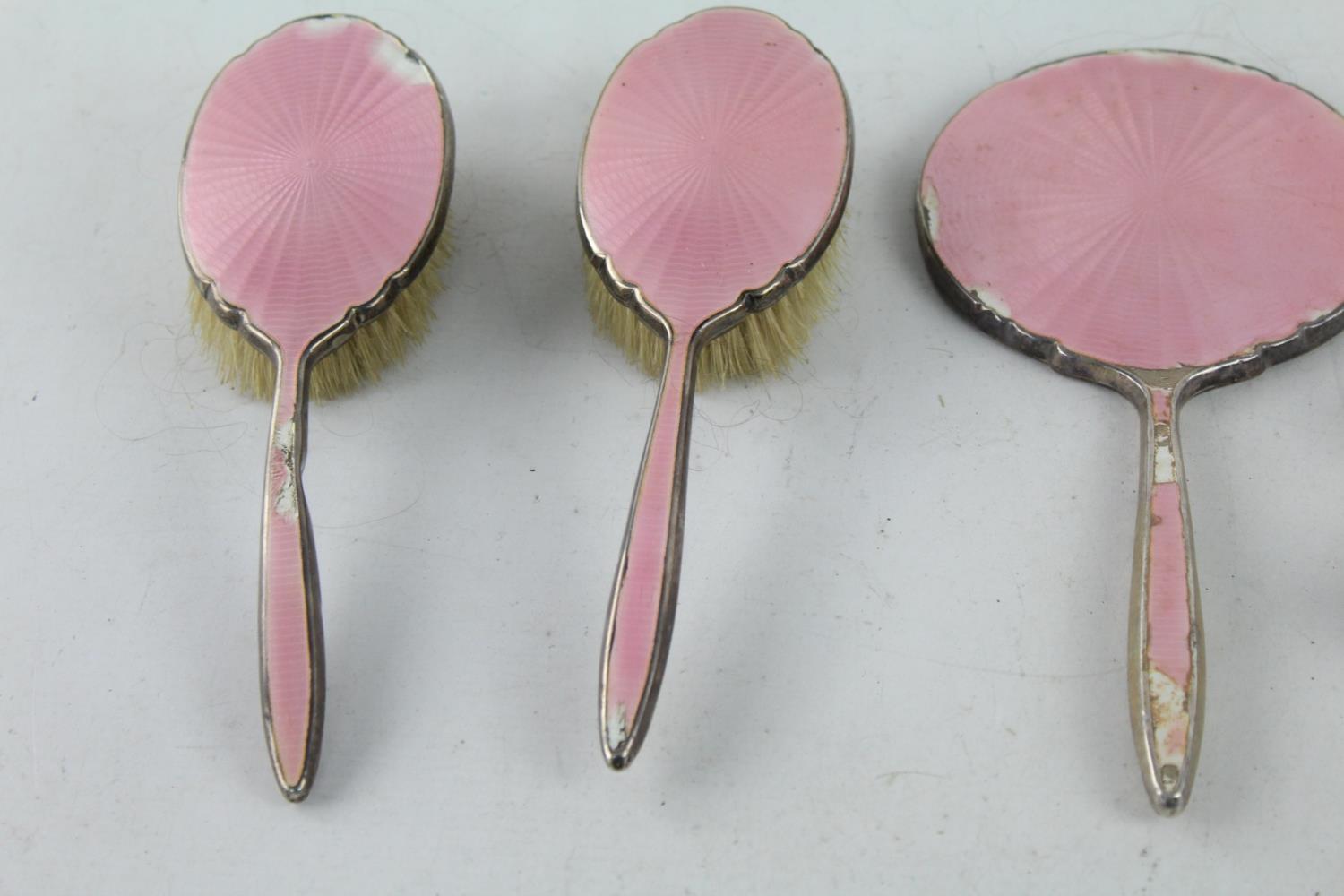 5 x Vintage 1941 Birmingham STERLING SILVER Vanity Set w/ Guilloche Enamel 634g - Image 4 of 5