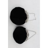 2 x Antique .925 STERLING SILVER Topped Ladies Velvet Handbags / Purses (288g)