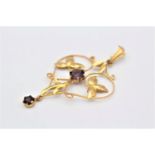 9ct gold antique paste floral lavalier pendant (1.2g)