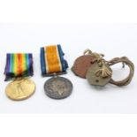 WW1 Medal Pair w/ Ribbons, I.D Tags To 3-33261 PTE B.Miller - Leicestershire Regt