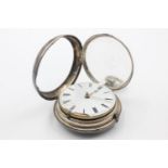 Antique Gents .925 SILVER Pair Cased Verge Fusee POCKET WATCH Key-Wind WORKING