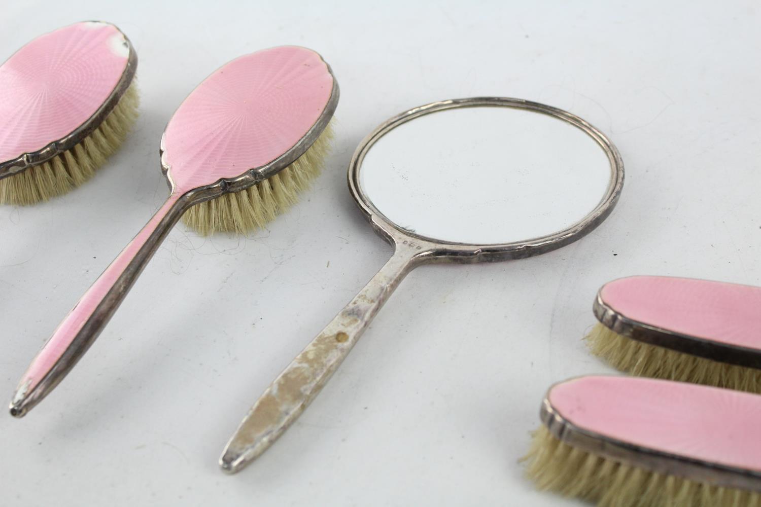 5 x Vintage 1941 Birmingham STERLING SILVER Vanity Set w/ Guilloche Enamel 634g - Image 5 of 5