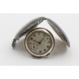 RARE Vintage Ladies SPORTIC .925 SILVER Egg Shell PURSE WATCH Hand-Wind WORKING