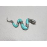 925 Silver and turquoise marcasite snake pendant/brooch 9cm long