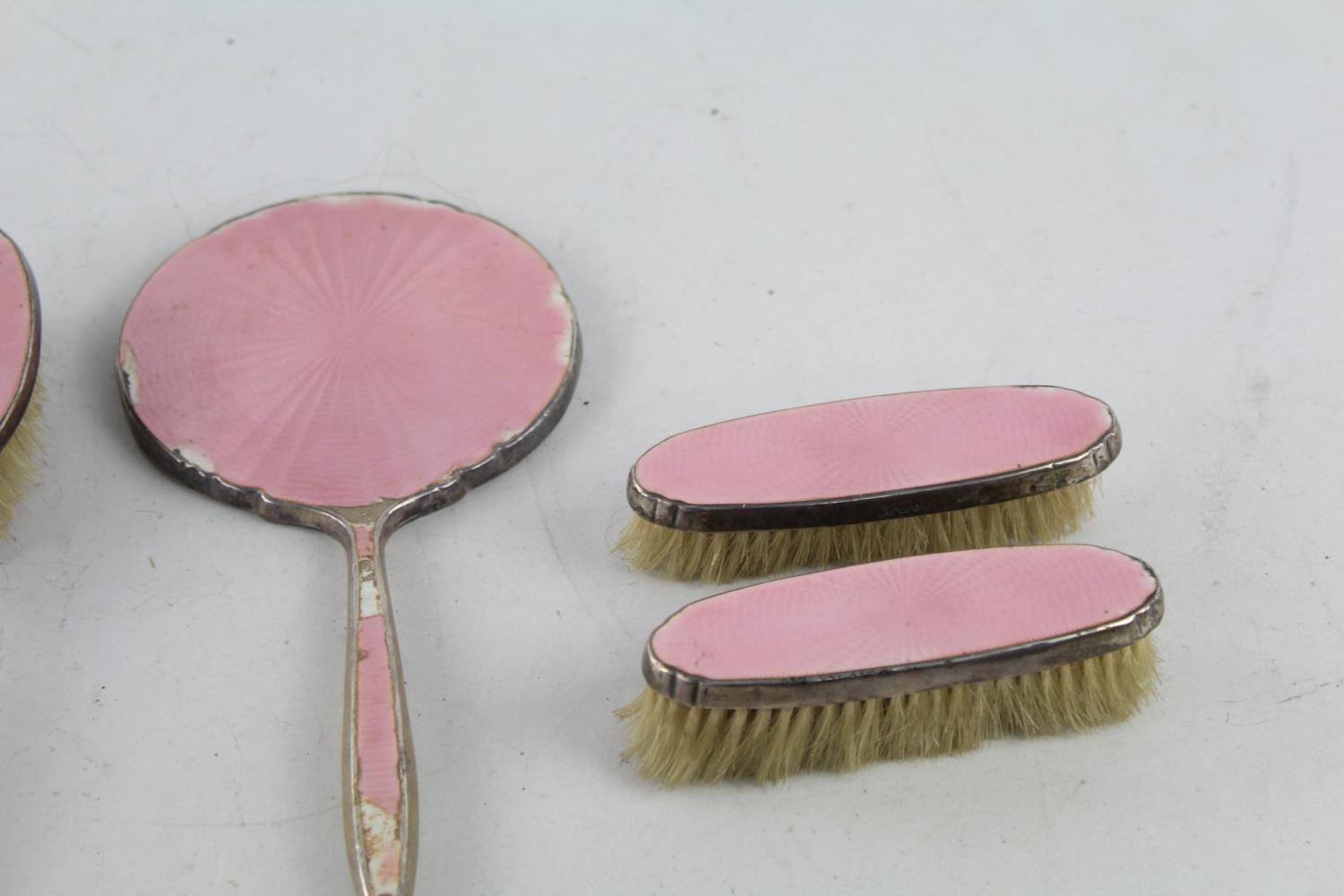 5 x Vintage 1941 Birmingham STERLING SILVER Vanity Set w/ Guilloche Enamel 634g - Image 3 of 5